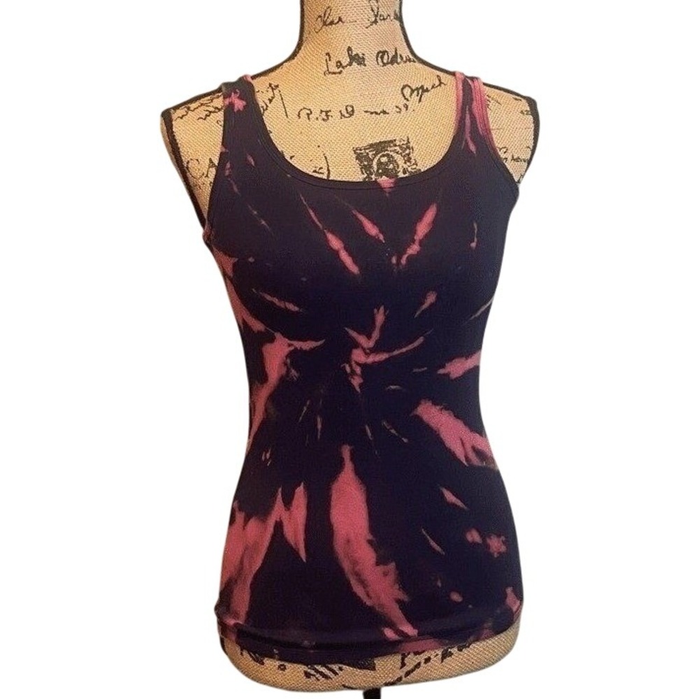 Handmade Upcycled Casual Hippie Boho DIY Bleach Tie Dye Tank Top Black Size XS